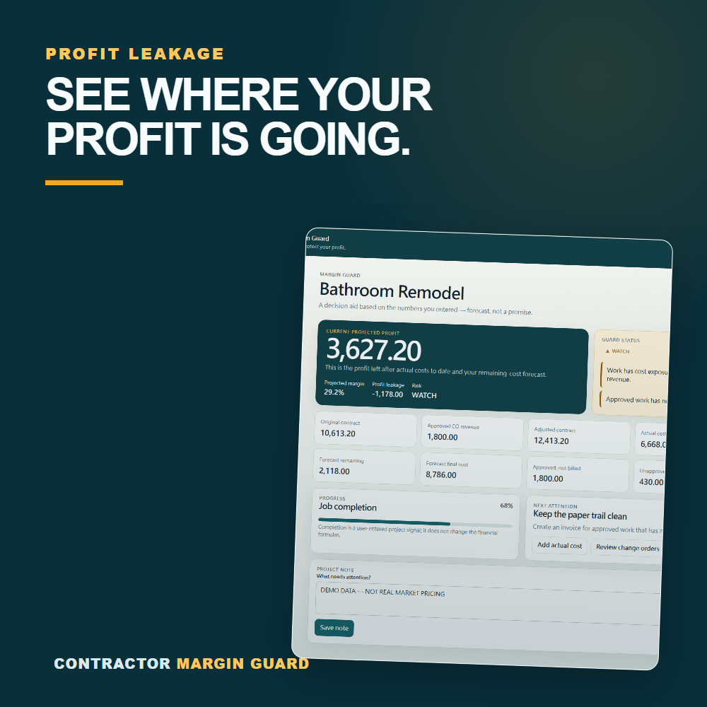 Profit leakage view in Contractor Margin Guard