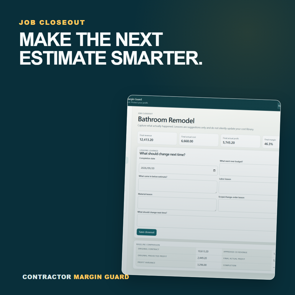 Job closeout review in Contractor Margin Guard